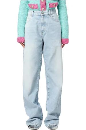 Balmain Jeans, Dame, Blå, W31, Uld, Stilfulde Light Wash Wide Leg Jeans