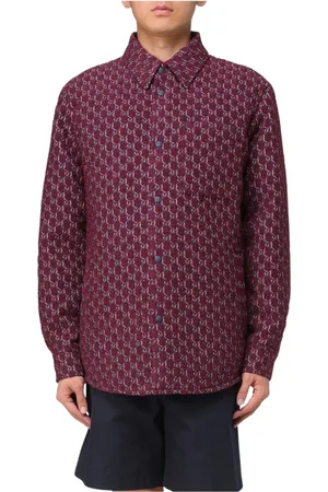 Gucci Skjorte, Herre, Flerfarvet, M, Uld, Rød Monogram Langærmet Skjorte