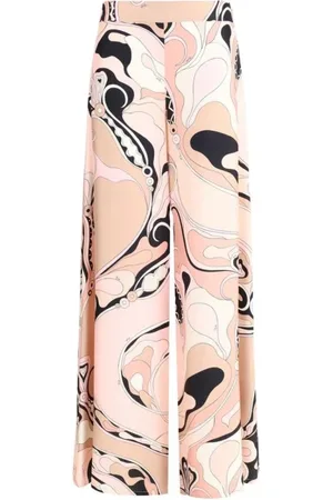 Emilio Pucci Bukser, Dame, Flerfarvet, 2XS, Silke Orkide Print Brede Ben Bukser