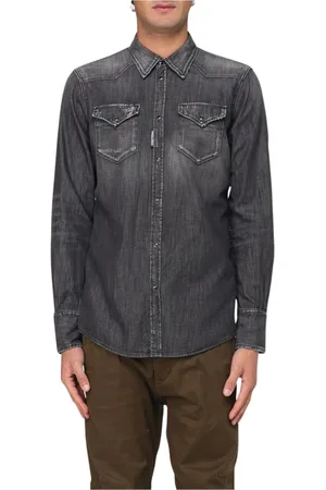 Dsquared2 Skjorte, Herre, Sort, XL, Denim, Sort Distressed Denim Langærmet Skjorte