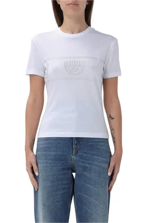 Chiara Ferragni Top, Dame, Hvid, XS, Bomuld, Luksus Krystal T-shirt
