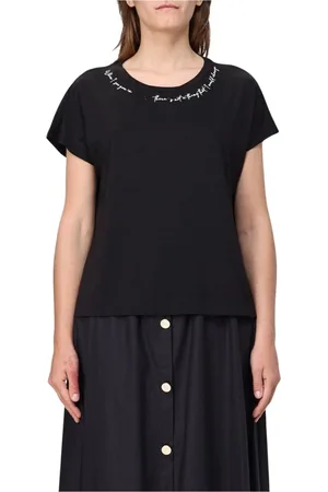Liu Jo Top, Dame, Sort, XS, Uld, Hvid Broderet Kortærmet Top