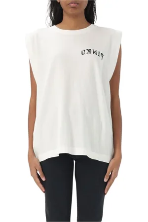 Pinko Top, Dame, Hvid, L, Bomuld, Sort Ærmeløs Top