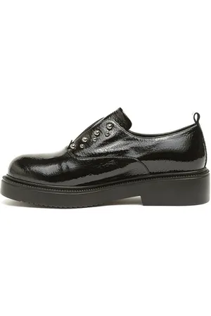 CESARE GASPARI Sko, Dame, Sort, 38 EU, Læder, Studded Patent Leather Slip-On Loafers