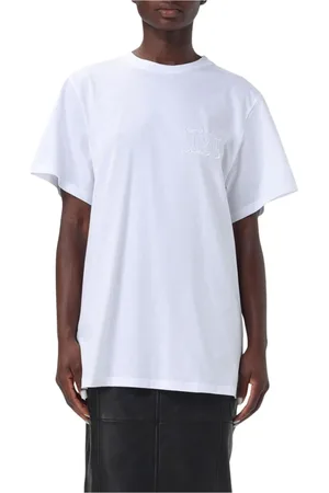 Max Mara Top, Dame, Hvid, L, Bomuld, Sort Logo T-shirt