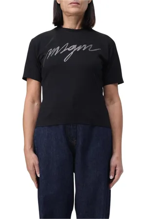 Msgm Top, Dame, Sort, S, Bomuld, Rhinestone Detalje Bomuld T-Shirt Kvinder