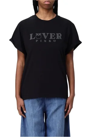 Pinko Top, Dame, Sort, L, Bomuld, Sort grafisk tee til kvinder