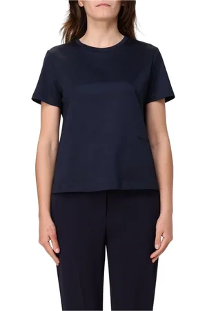 Max Mara Top, Dame, Blå, XS, Sort T-shirt med korte ærmer
