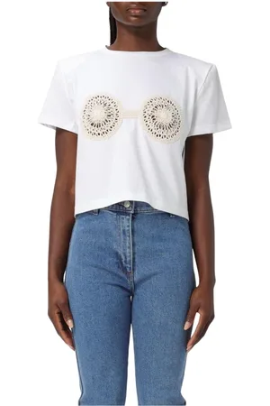 MAGDA BUTRYM Top, Dame, Hvid, 2XS, Bomuld, Hvid Crochet Detalje Crop Top