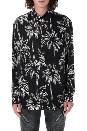 Balmain Skjorte, Herre, Sort, M, Silke Palm Tree Print Skjorte