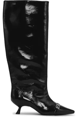 Ganni Sko, Dame, Sort, 38 EU, Bomuld, Eyelets Slouchy High Shaft Støvle