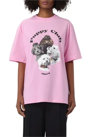 Msgm Top, Dame, Lyserød, L, Uld, Grafisk Tee Hundeklub Korte Ærmer