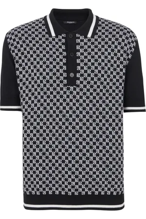 Balmain Top, Herre, Sort, 2XL, Uld, ini monogram polo shirt