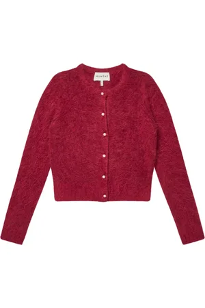 Munthe Strik, Dame, Rød, M, Uld, Elegant Bordeaux Cardigan med Perleknapper
