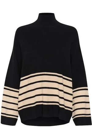 INWEAR Strik, Dame, Sort, XS, Bomuld, Stribet Ribstrikket Pullover Sort Melange