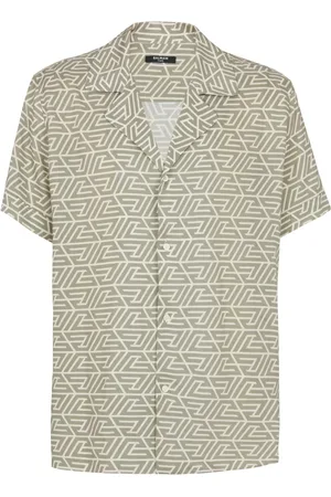 Balmain Skjorte, Herre, Grøn, L, Skjorte med trykt pyramide monogram
