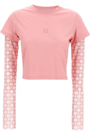 Givenchy Top, Dame, Lyserød, S, Bomuld, Sheer Sleeves Geometric Top