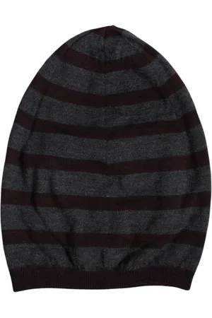 Dolce & Gabbana Tilbehør, Herre, Grå, ONE SIZE, Uld, Grå Stribet Uld Beanie Hat