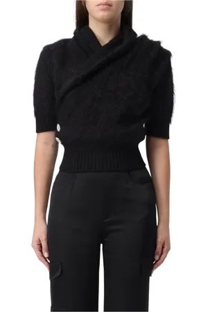 Balmain Strik, Dame, Sort, S, Uld, Mohair Cardigan med Krystal Knapper