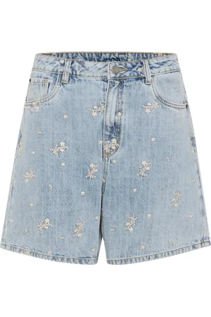 Kaffe Shorts, Dame, Blå, L, Denim, Denim Shorts med Broderede Detaljer