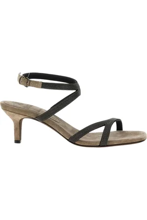 Brunello Cucinelli Sko, Dame, Grå, 38 EU, Uld, Grå Beaded Kitten Heel Sandaler