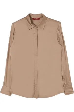 Max Mara Bluser & Skjorter, Dame, Brun, S, Kamel Silkebluse Skjorte Kvinder Casual