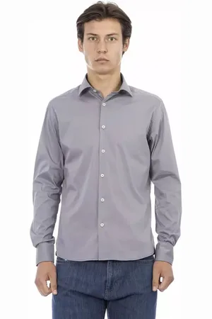 BALDININI Skjorte, Herre, Grå, L, Bomuld, Italiensk Slim Fit Designer Skjorte