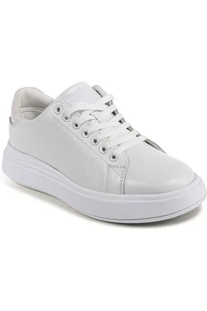 Calvin Klein Sko, Dame, Hvid, 40 EU, Læder, Hvid Læder Sneaker med Elegant Detalje