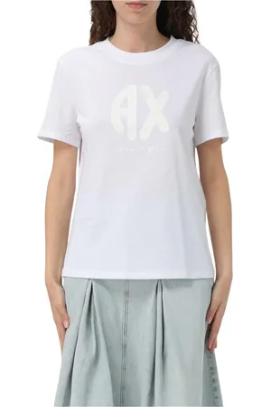Armani Exchange Top, Dame, Hvid, XS, Bomuld, Sort Logo T-shirt til Kvinder