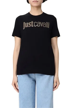 Roberto Cavalli Top, Dame, Sort, S, Sort Grafisk Print Casual T-Shirt