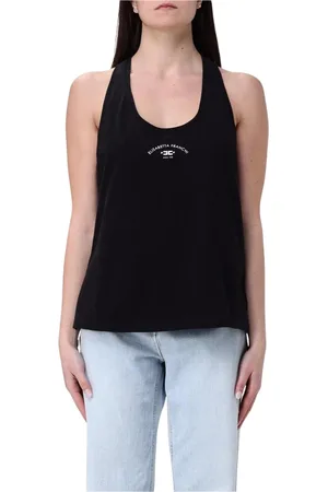 Elisabetta Franchi Top, Dame, Sort, XS, Bomuld, Hvid Tank Top Elegant Stil