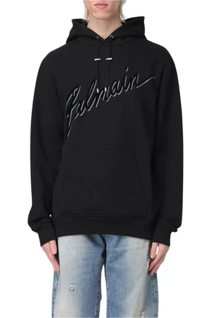 Balmain Sweathshirts & Hoodies, Herre, Sort, 2XL, Bomuld, Signatur Hættetrøje til Mænd