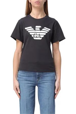 Emporio Armani Top, Dame, Sort, XS, Bomuld, Blå Eagle Logo T-Shirt Kvinder