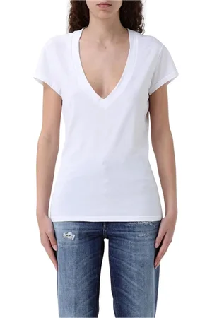 Dondup Top, Dame, Hvid, L, Bomuld, Hvid V-hals T-shirt