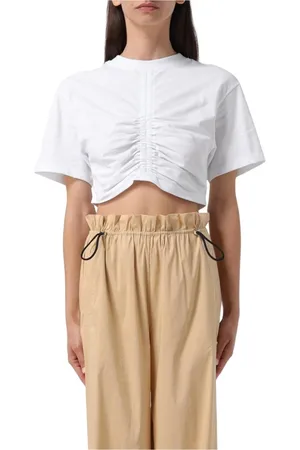 SEMICOUTURE Top, Dame, Hvid, S, Bomuld, Hvid Rynket Crop Top