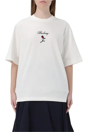Burberry Top, Dame, Hvid, L, Bomuld, Rose Broderet Tee Elegant Hvid Skjorte