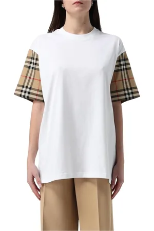 Burberry Top, Dame, Hvid, XS, Bomuld, Rutet Ærme T-Shirt