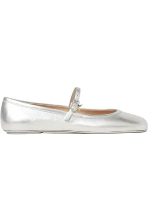 Gianvito Rossi Sko, Dame, Grå, 38 EU, Sølv Metallic Mary Jane Ballet Flats