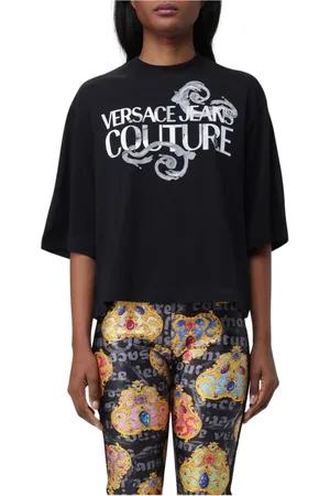 VERSACE Top, Dame, Sort, 2XS, Bomuld, Sort Crew Neck Tee Shirt
