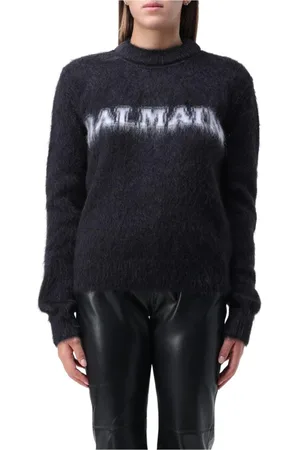 Balmain Strik, Dame, Sort, S, Uld, Luksuriøs Mohair Uld Pullover Sweater