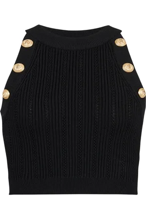 Balmain Top, Dame, Sort, L, Uld, Strikket crop top