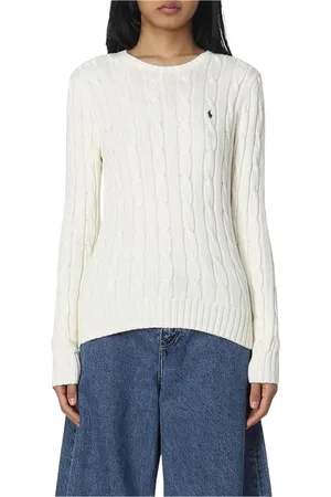 Ralph Lauren Strik, Dame, , XL, Bomuld, Hvid Kabelstrik Bomuldssweater