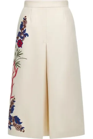 Roberto Cavalli Nederdel, Dame, , XS, Blomstret Broderet Plisseret Midi Nederdel