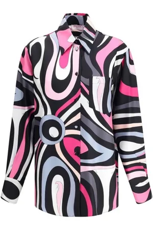 Emilio Pucci Bluser & Skjorter, Dame, Flerfarvet, S, Marmo Print Silkeskjorte