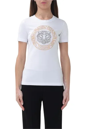 Roberto Cavalli Top, Dame, Hvid, 2XS, Tiger Head Rhinestone T-shirt