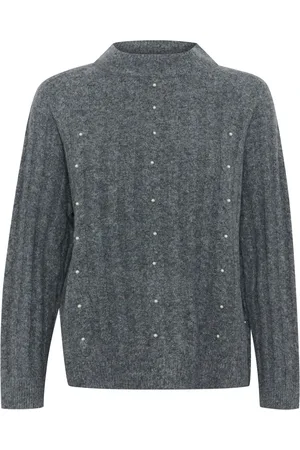 Cream Strik, Dame, Grå, L, Uld, Perledetalje Strik Pullover Asfalt Melange