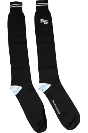 Dolce & Gabbana Undertøj, Herre, Sort, L, Bomuld, Logo Print Bomuld Over Calf Sokker