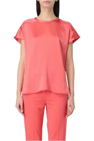 Pinko Bluser & Skjorter, Dame, Lyserød, S, Elegant Silke Kortærmet Bluse