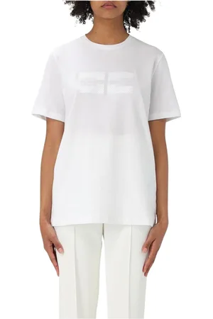 Elisabetta Franchi Top, Dame, Hvid, XL, Bomuld, Hvid Logo T-shirt Korte Ærmer
