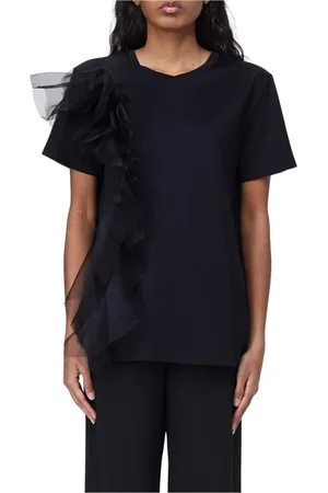 Max Mara Top, Dame, Sort, M, Tyl, Hvid Tyl Detalje Kortærmet Top